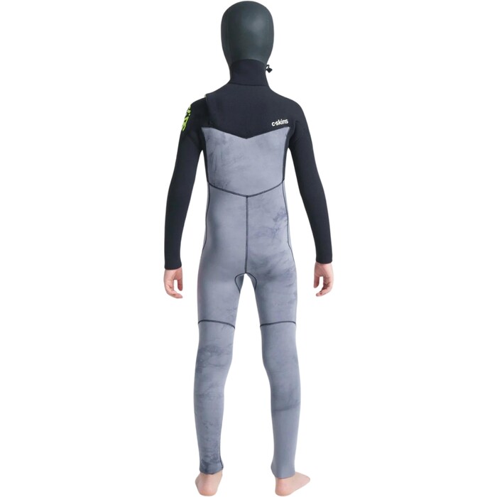 2024 C-Skins Junior Session 5/4mm Chest Zip Hooded Wetsuit C-SE54JH - Black tie dye / Black diamond / Lime